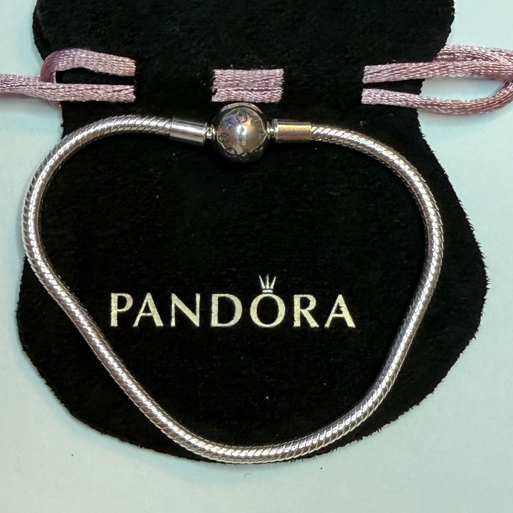 PANDORA Smooth 925 Silver Logo Clasp Charm Bracelet 590728 5.9 inch WITHOUT BAG!